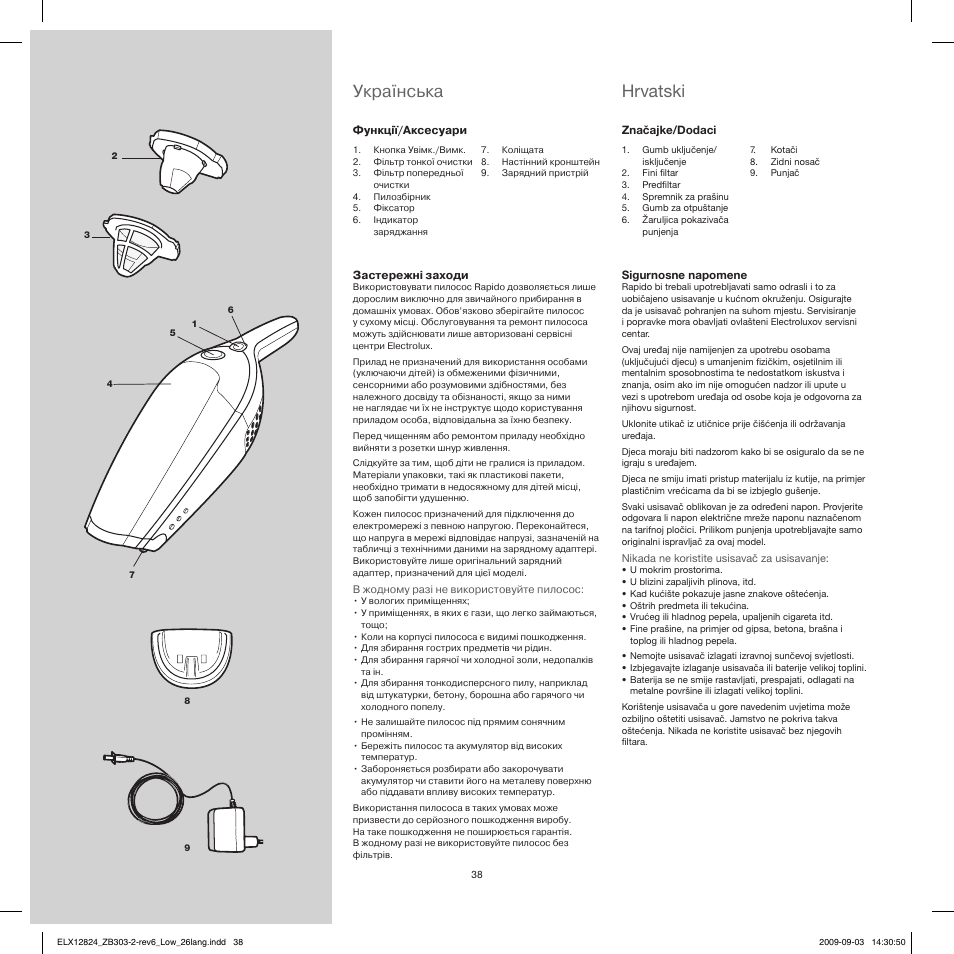 Українська, Hrvatski | Electrolux ZB3103 User Manual | Page 38 / 60