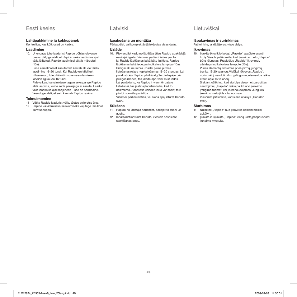 Eesti keeles latviski lietuviškai | Electrolux ZB3103 User Manual | Page 49 / 60