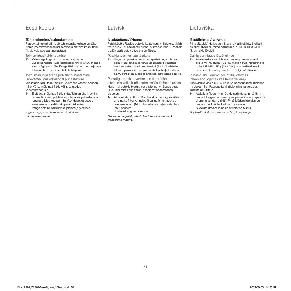 Eesti keeles latviski lietuviškai | Electrolux ZB3103 User Manual | Page 51 / 60