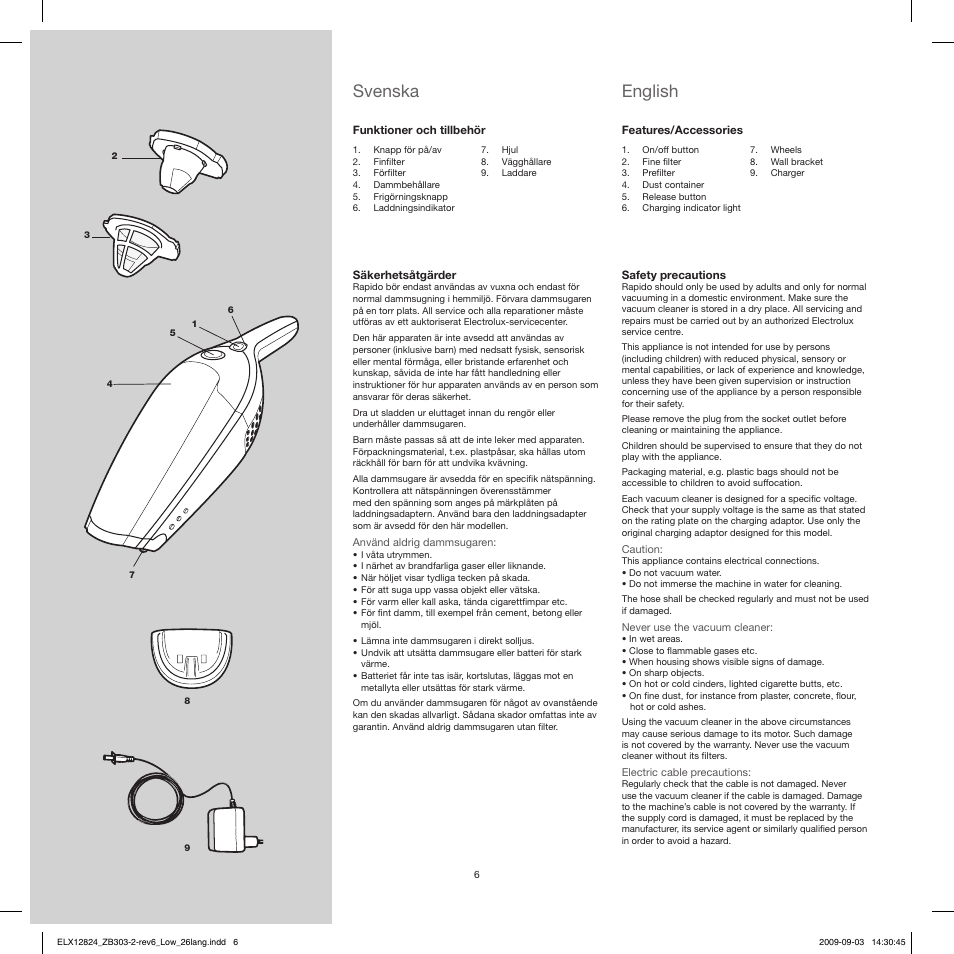 Svenska, English | Electrolux ZB3103 User Manual | Page 6 / 60