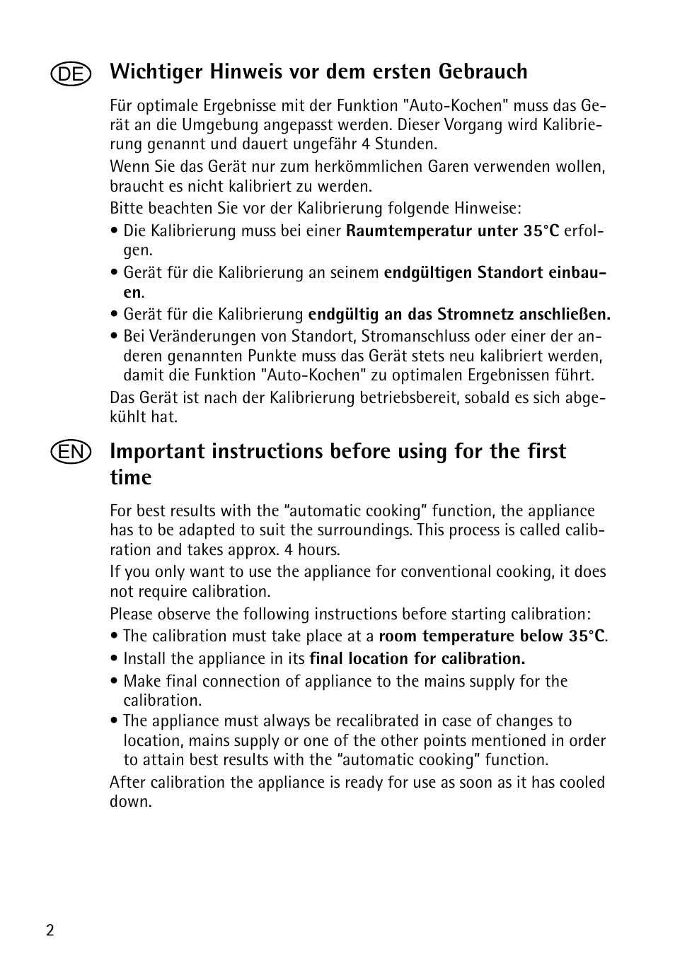 Wichtiger hinweis vor dem ersten gebrauch | Electrolux EOC69400X User Manual | Page 2 / 16