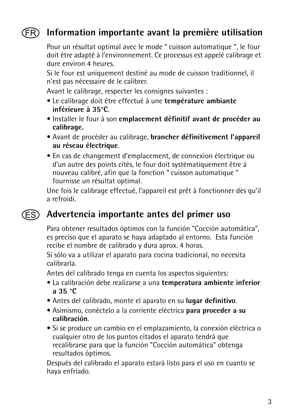 Advertencia importante antes del primer uso | Electrolux EOC69400X User Manual | Page 3 / 16