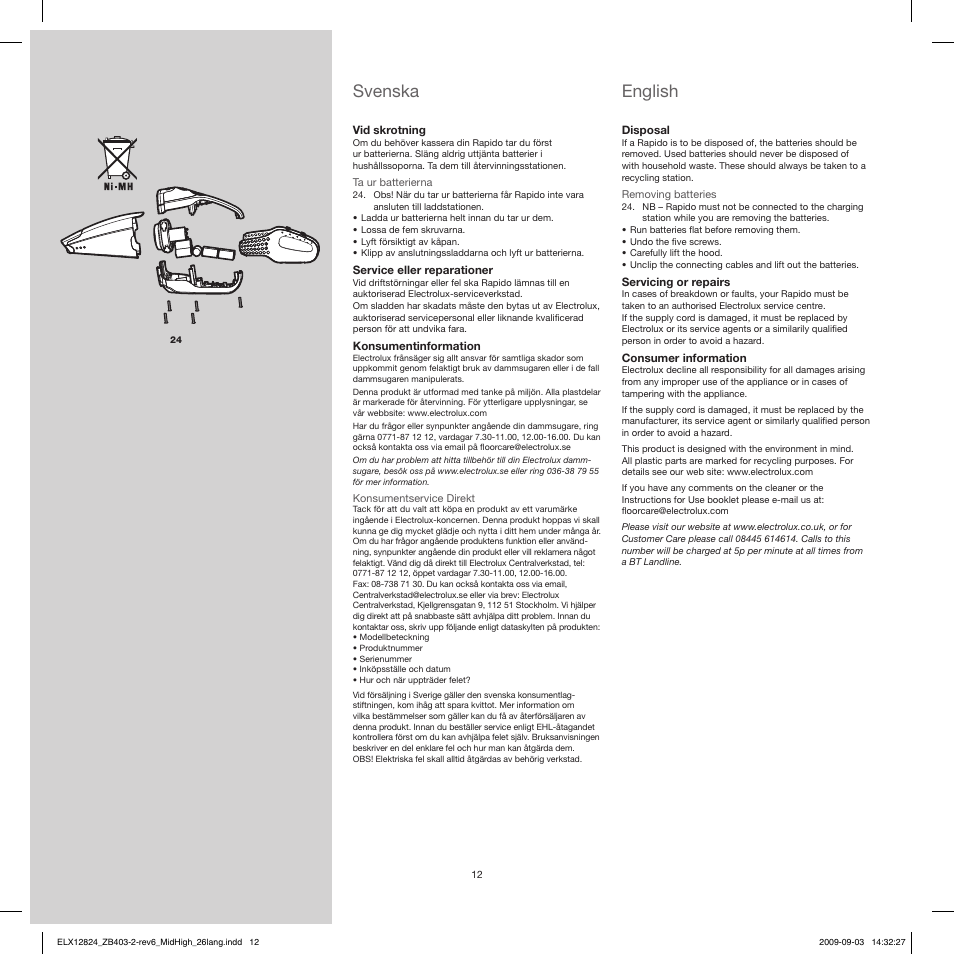 Svenska, English | Electrolux ZB4112 User Manual | Page 12 / 60