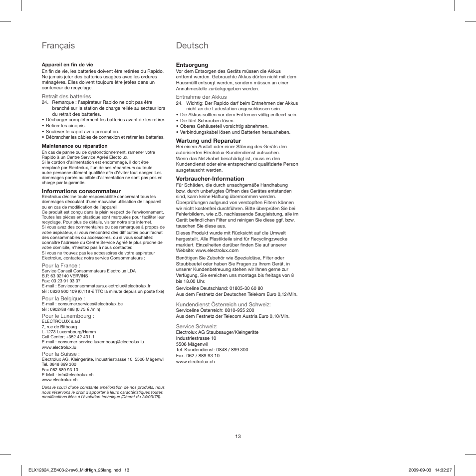 Français, Deutsch | Electrolux ZB4112 User Manual | Page 13 / 60