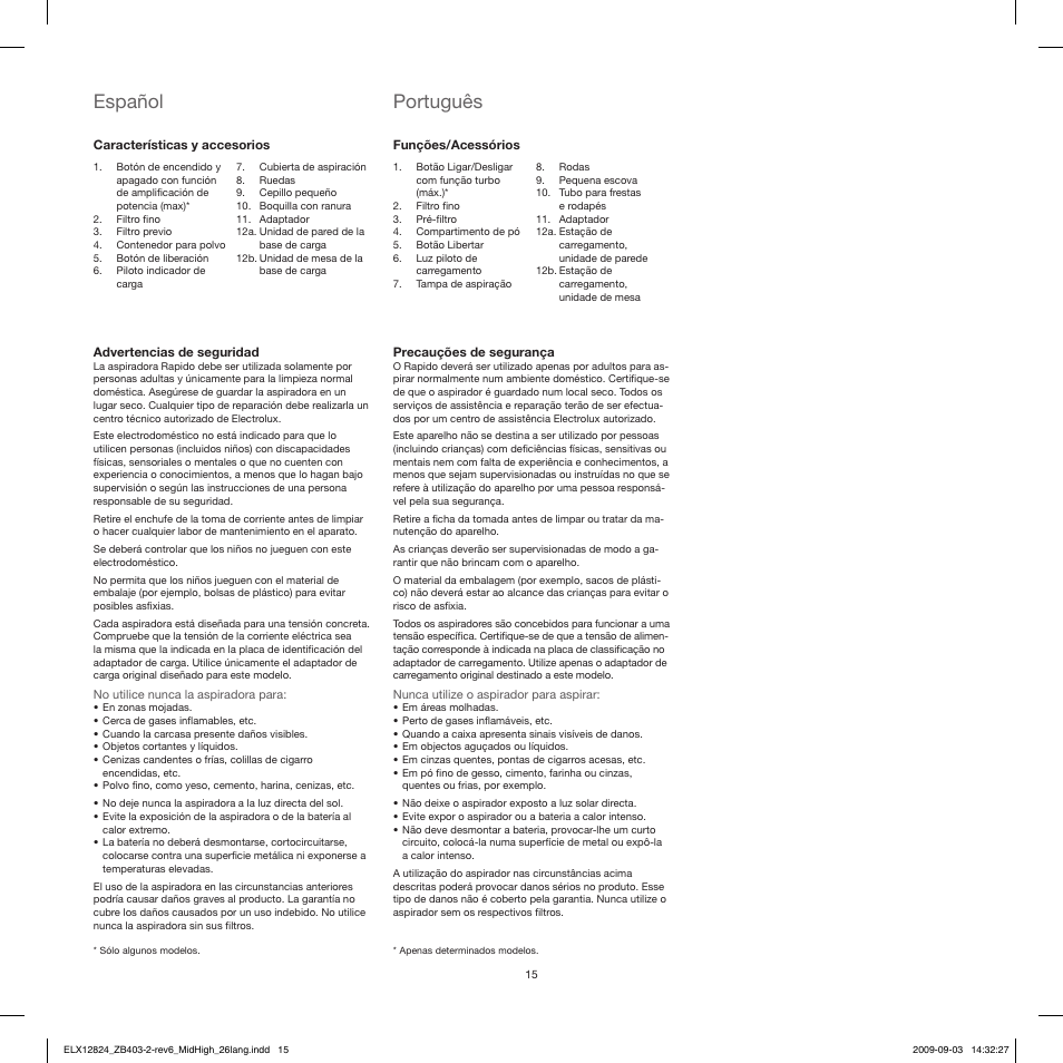 Español, Português | Electrolux ZB4112 User Manual | Page 15 / 60