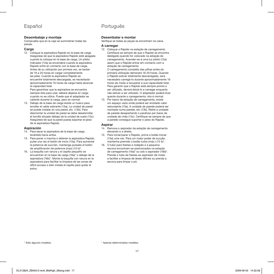Español, Português | Electrolux ZB4112 User Manual | Page 17 / 60