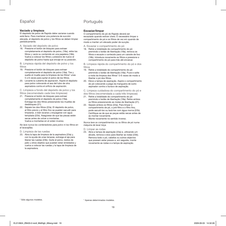 Español, Português | Electrolux ZB4112 User Manual | Page 19 / 60