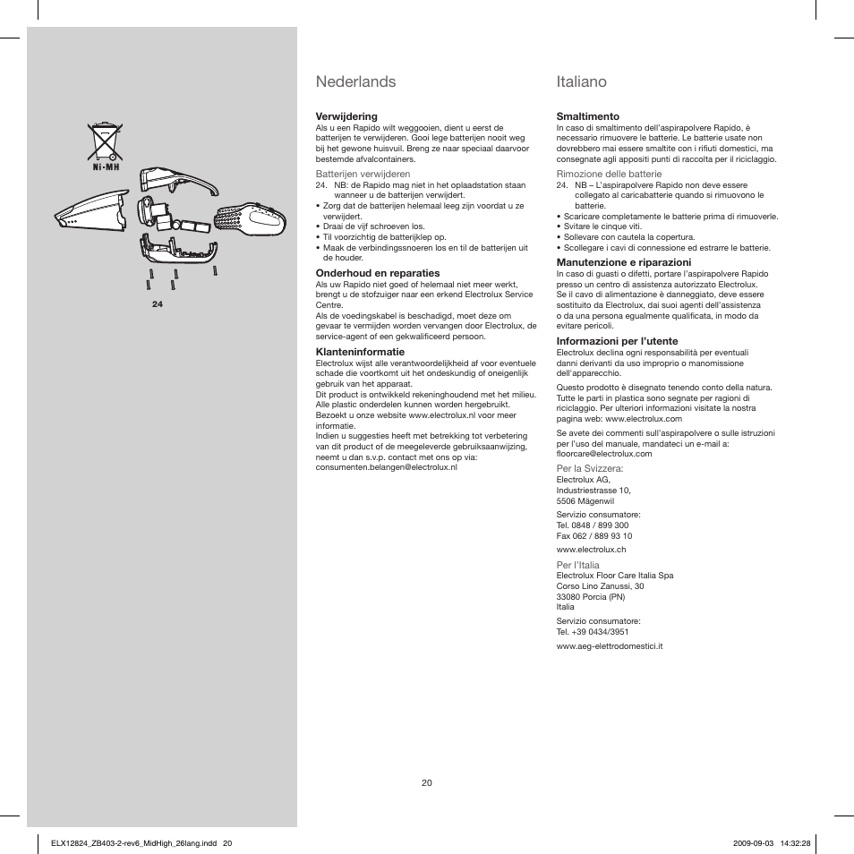 Nederlands, Italiano | Electrolux ZB4112 User Manual | Page 20 / 60