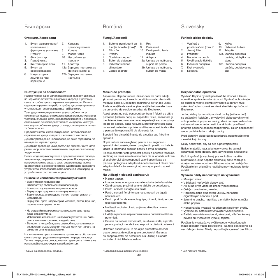 Български, Română, Slovensky | Electrolux ZB4112 User Manual | Page 39 / 60