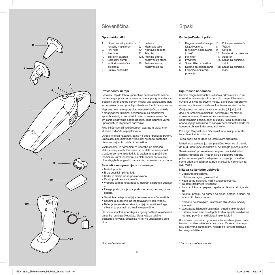 Slovenščina, Srpski | Electrolux ZB4112 User Manual | Page 46 / 60