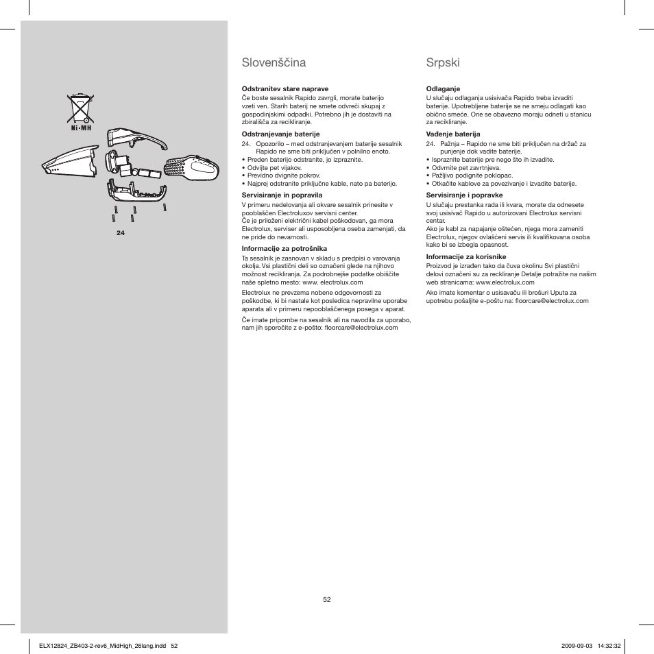 Slovenščina, Srpski | Electrolux ZB4112 User Manual | Page 52 / 60