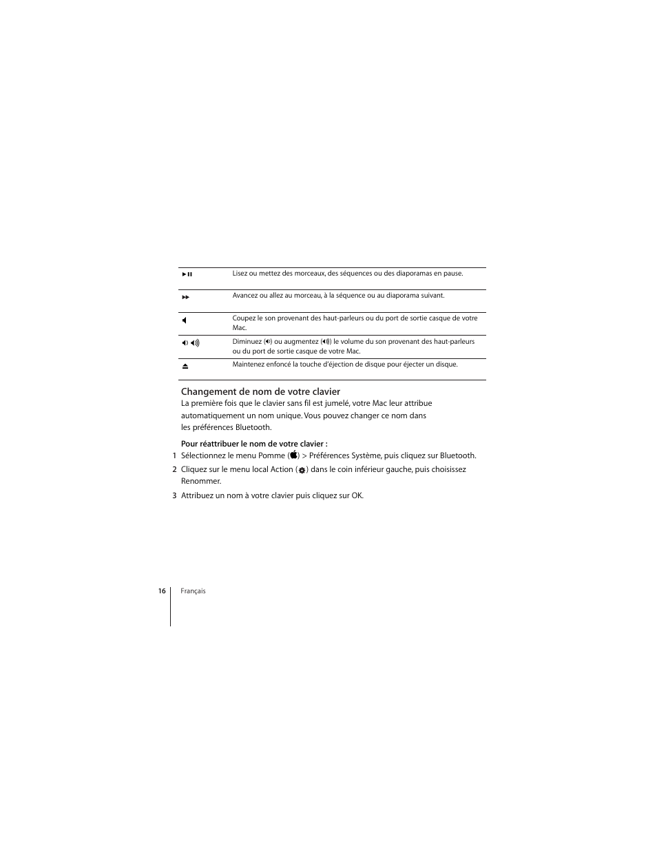 Changement de nom de votre clavier | Apple Wireless Keyboard (2009) User Manual | Page 16 / 64