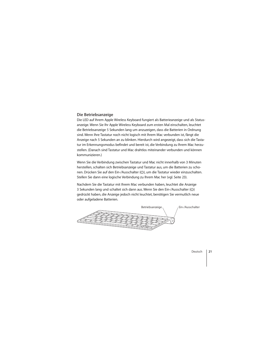 Die betriebsanzeige | Apple Wireless Keyboard (2009) User Manual | Page 21 / 64