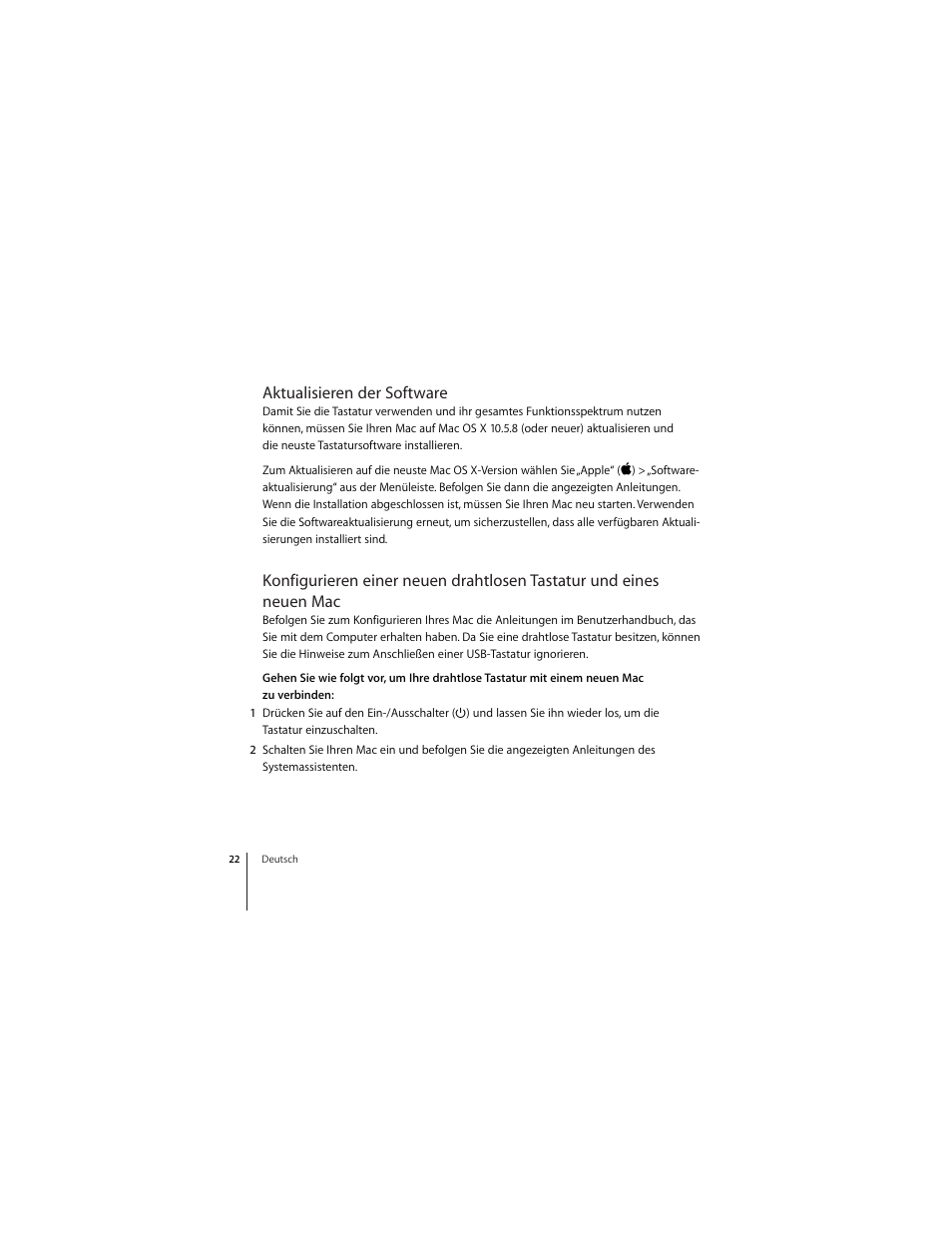 Aktualisieren der software, Seite 22, Seite 22) | Apple Wireless Keyboard (2009) User Manual | Page 22 / 64