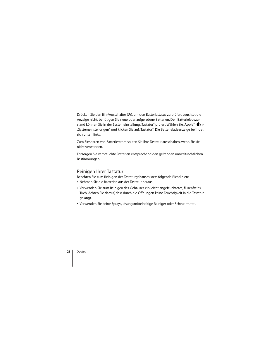 Reinigen ihrer tastatur | Apple Wireless Keyboard (2009) User Manual | Page 28 / 64