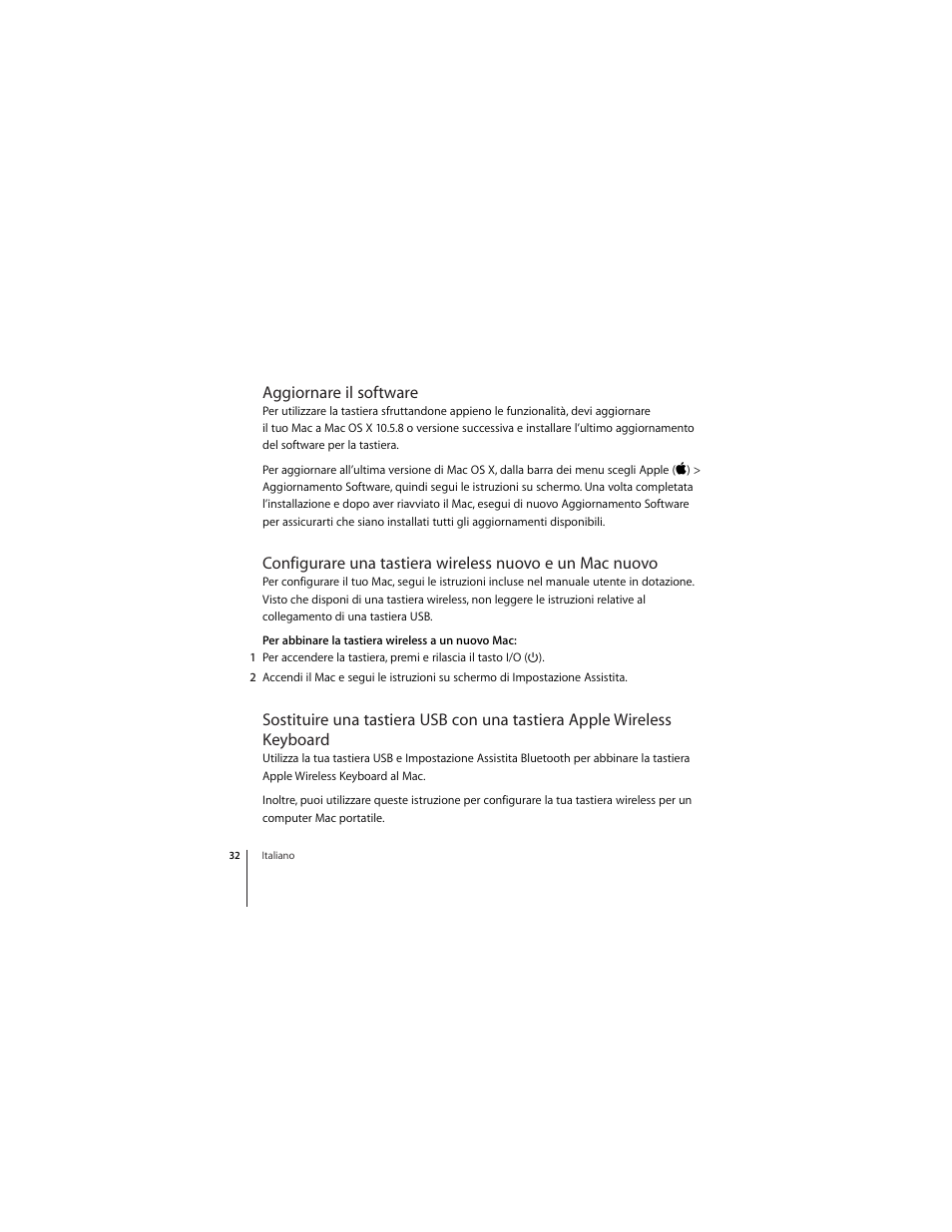 Aggiornare il software | Apple Wireless Keyboard (2009) User Manual | Page 32 / 64