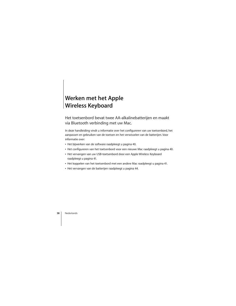 Werken met het apple wireless keyboard | Apple Wireless Keyboard (2009) User Manual | Page 38 / 64