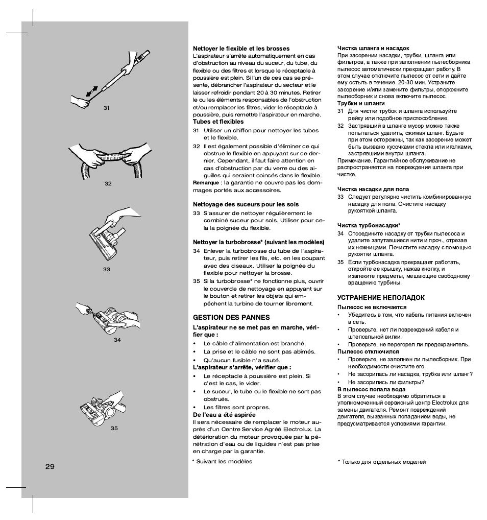 Gestion des pannes | Electrolux ZT3520 User Manual | Page 34 / 104