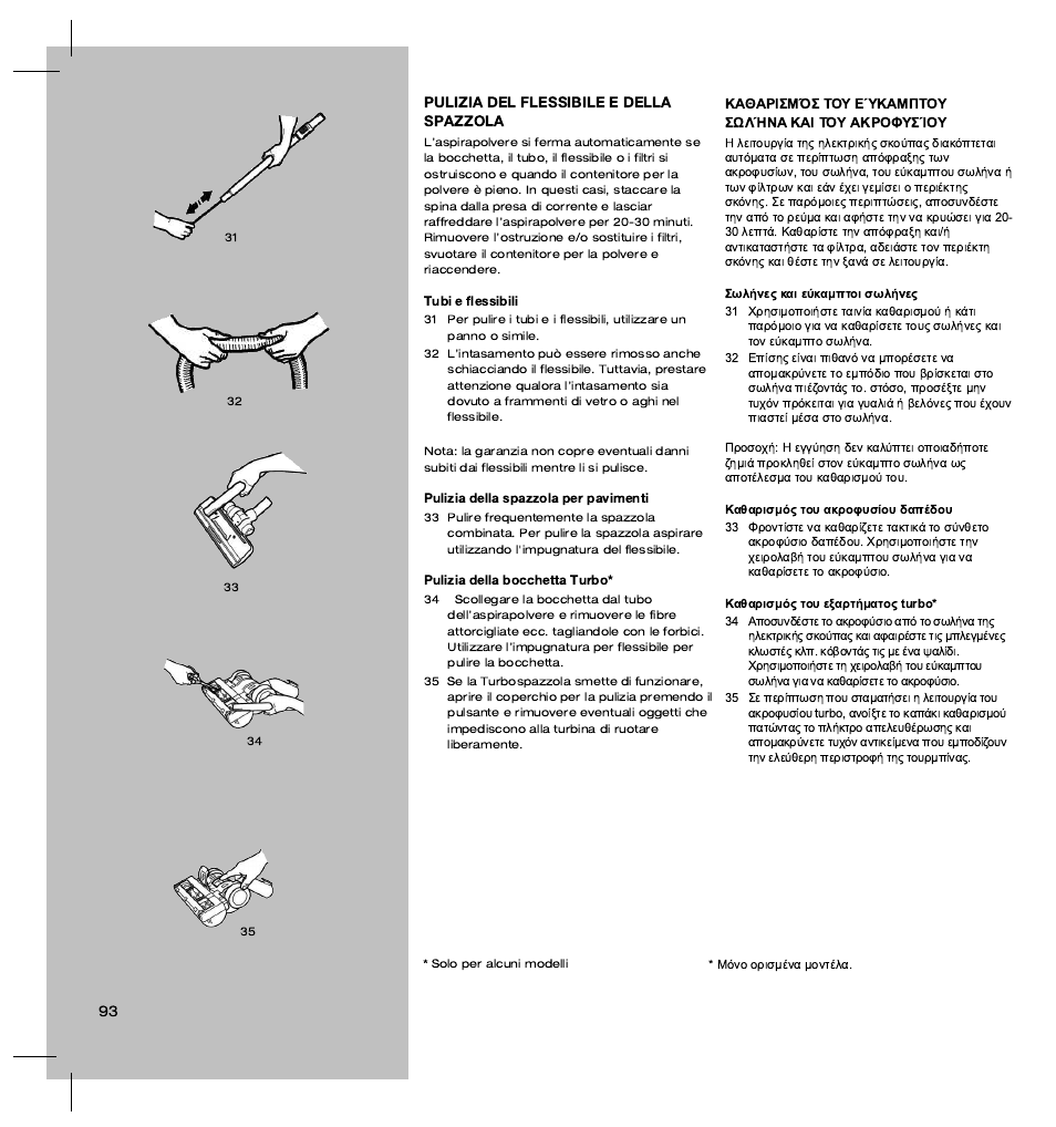 Pulizia del flessibile e della spazzola | Electrolux ZT3520 User Manual | Page 98 / 104