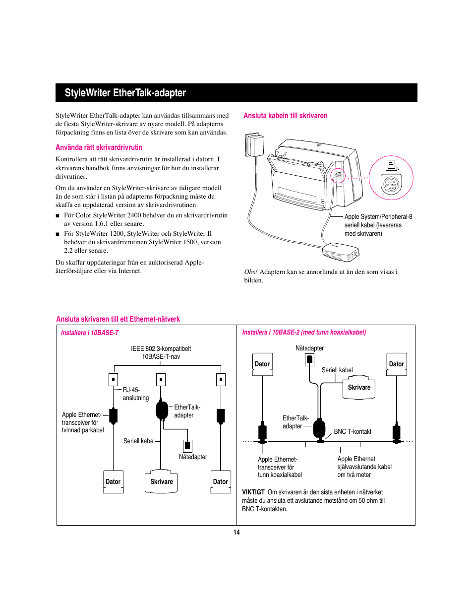 Stylewriter ethertalk-adapter | Apple Adattatore Ethertalk StyleWriter User Manual | Page 15 / 19