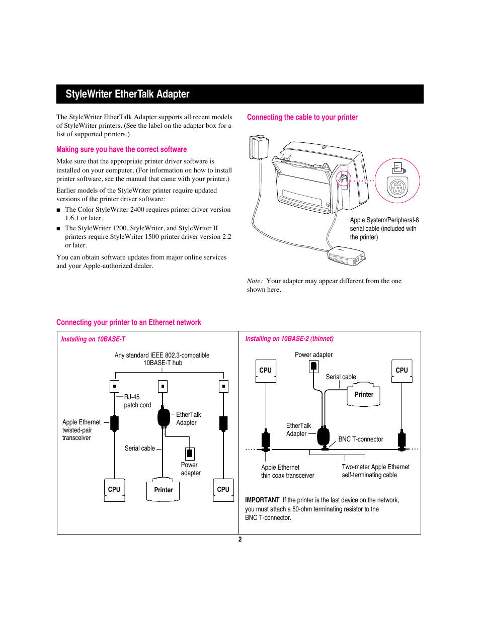 Stylewriter ethertalk adapter | Apple Adattatore Ethertalk StyleWriter User Manual | Page 3 / 19