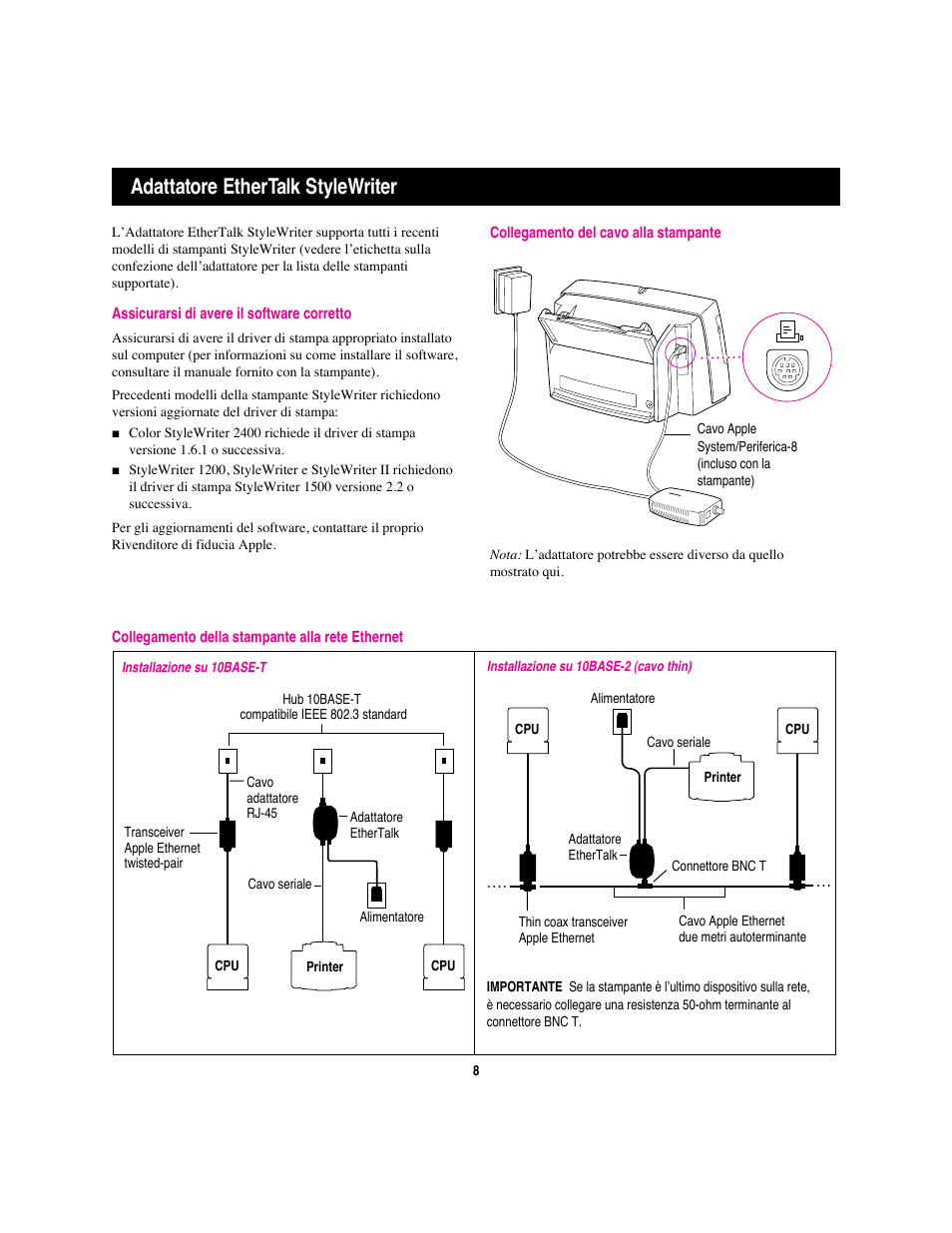 Adattatore ethertalk stylewriter | Apple Adattatore Ethertalk StyleWriter User Manual | Page 9 / 19