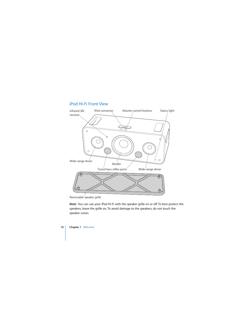 Ipod hi-fi front view | Apple iPod Hi-Fi (User’s Guide) User Manual | Page 10 / 104