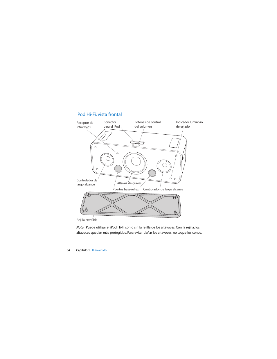 84 “ipod hi-fi: vista frontal, Ipod hi-fi: vista frontal | Apple iPod Hi-Fi (User’s Guide) User Manual | Page 84 / 104