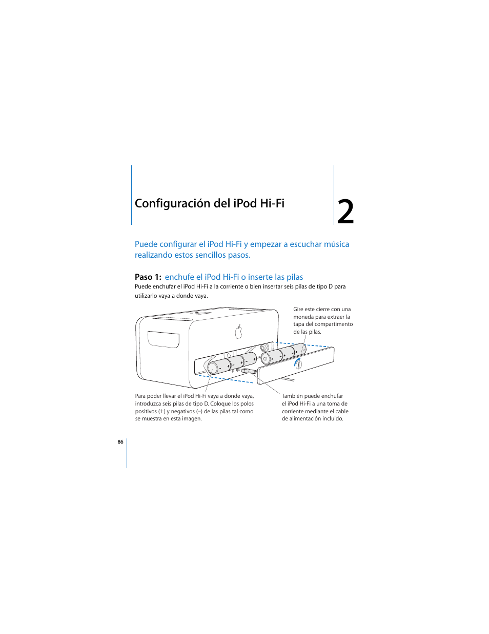 Capítulo: 2 “configuración del ipod hi-fi, Configuración del ipod hi-fi | Apple iPod Hi-Fi (User’s Guide) User Manual | Page 86 / 104