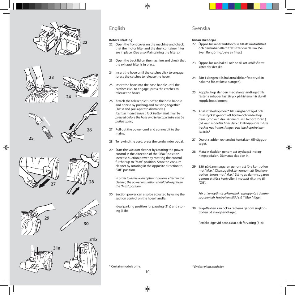 English, Svenska | Electrolux ZSC6920 User Manual | Page 10 / 96