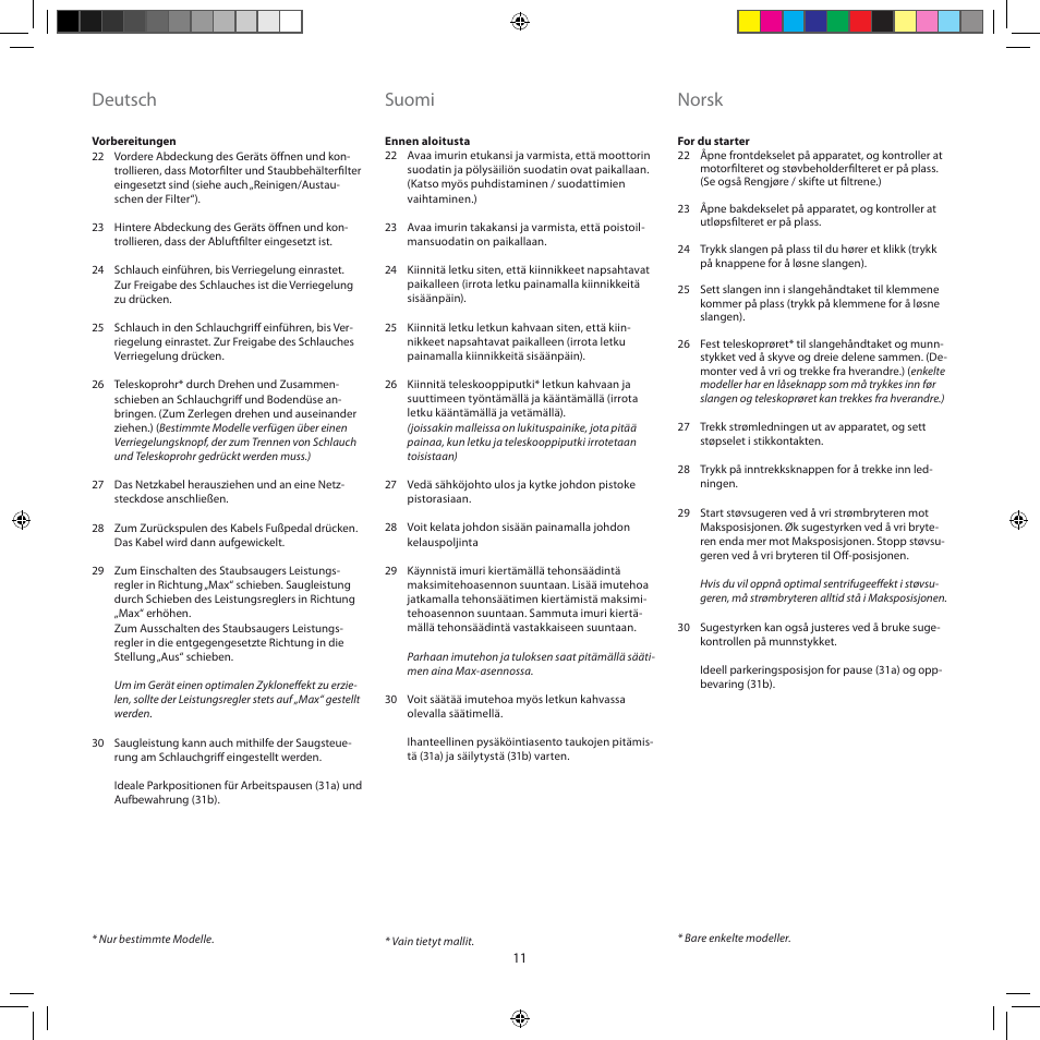Deutsch, Suomi, Norsk | Electrolux ZSC6920 User Manual | Page 11 / 96
