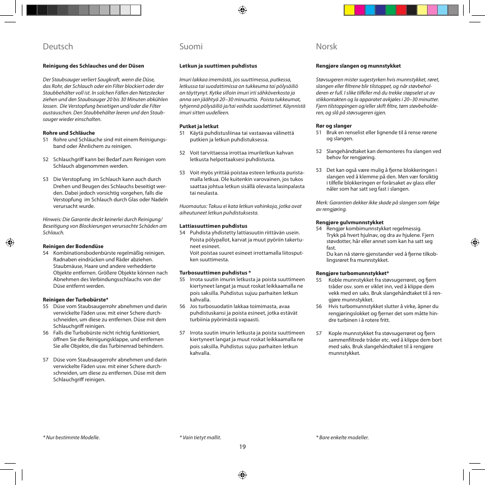 Deutsch, Suomi, Norsk | Electrolux ZSC6920 User Manual | Page 19 / 96