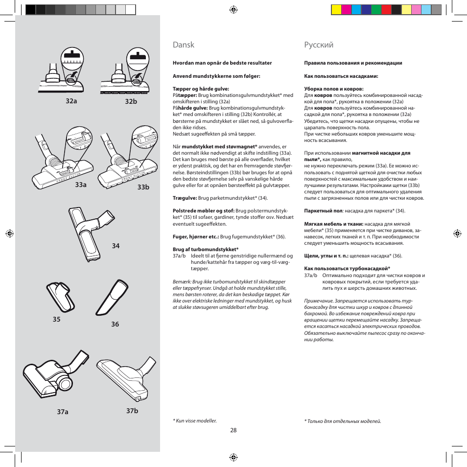 Dansk, Pусский | Electrolux ZSC6920 User Manual | Page 28 / 96