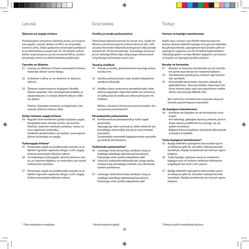Latviski, Eesti keeles, Türkçe | Electrolux ZSC6920 User Manual | Page 35 / 96