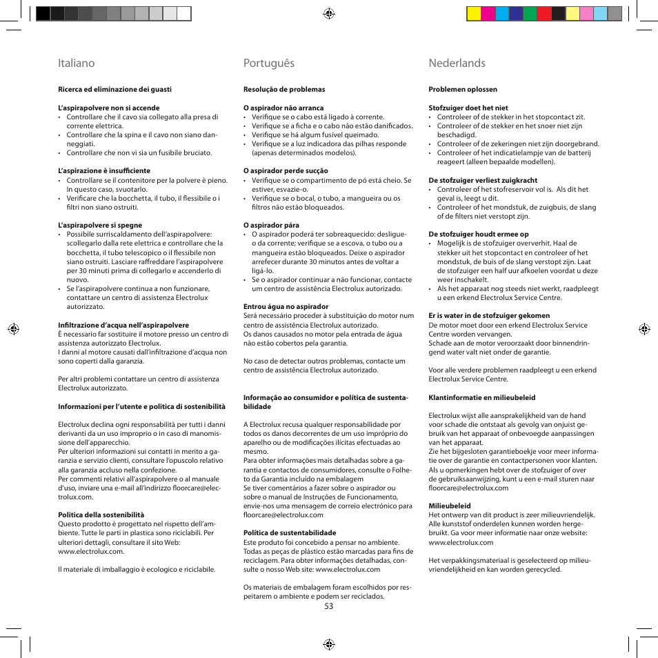 Italiano, Português, Nederlands | Electrolux ZSC6920 User Manual | Page 53 / 96