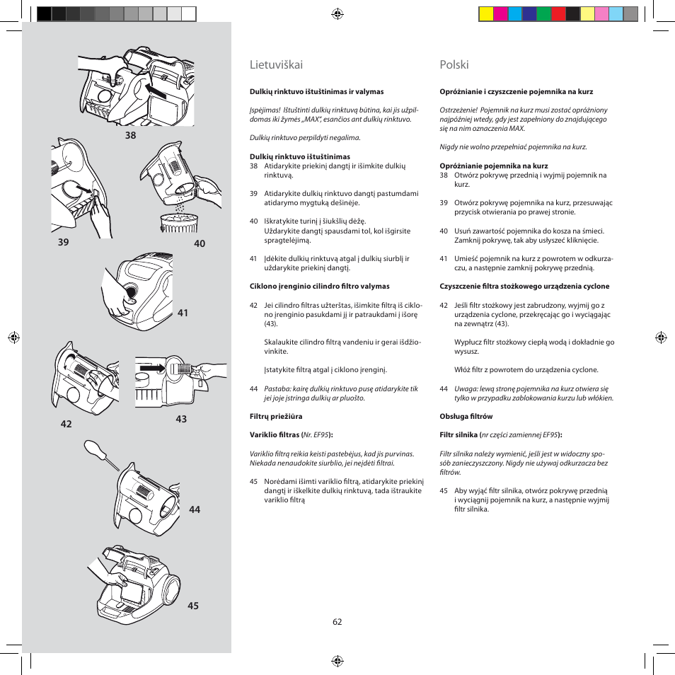 Lietuviškai, Polski | Electrolux ZSC6920 User Manual | Page 62 / 96