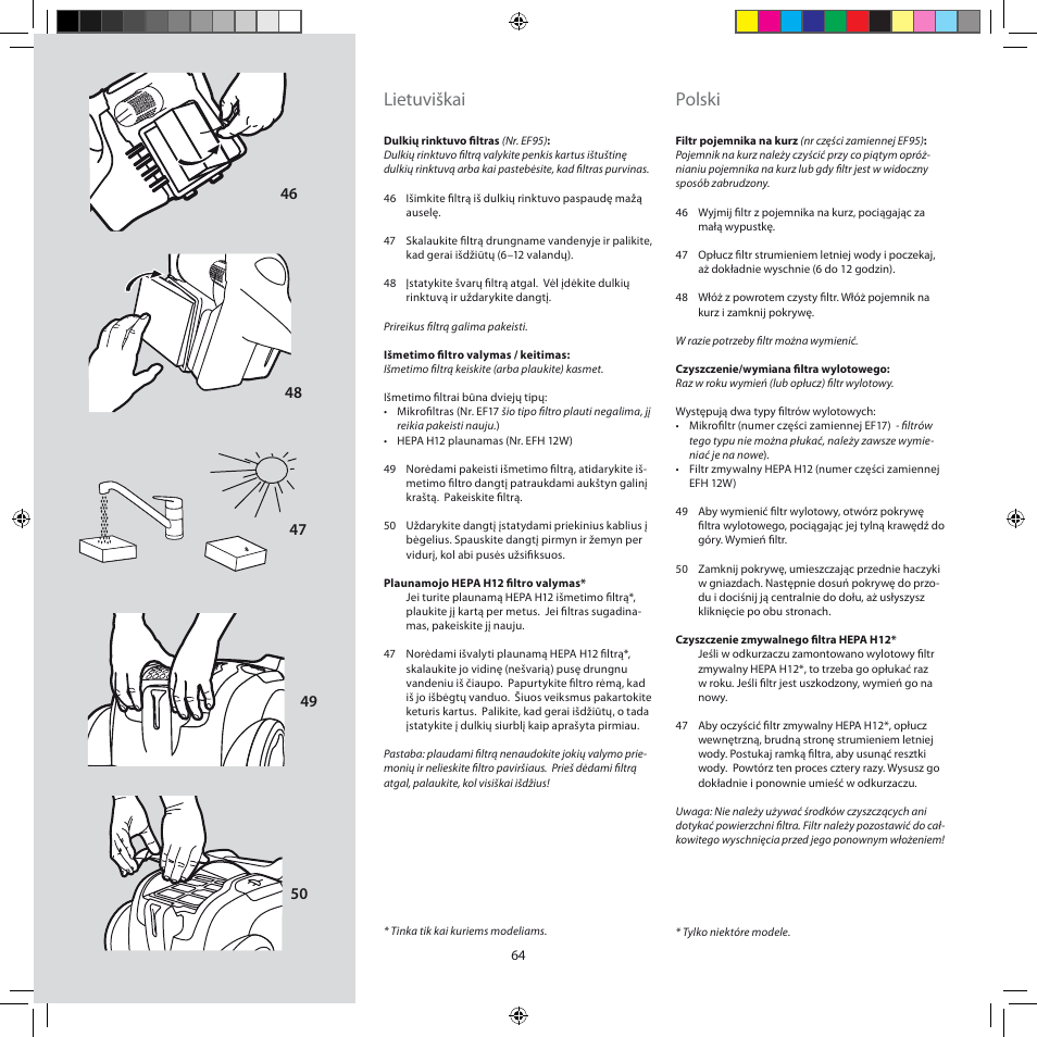 Lietuviškai, Polski | Electrolux ZSC6920 User Manual | Page 64 / 96