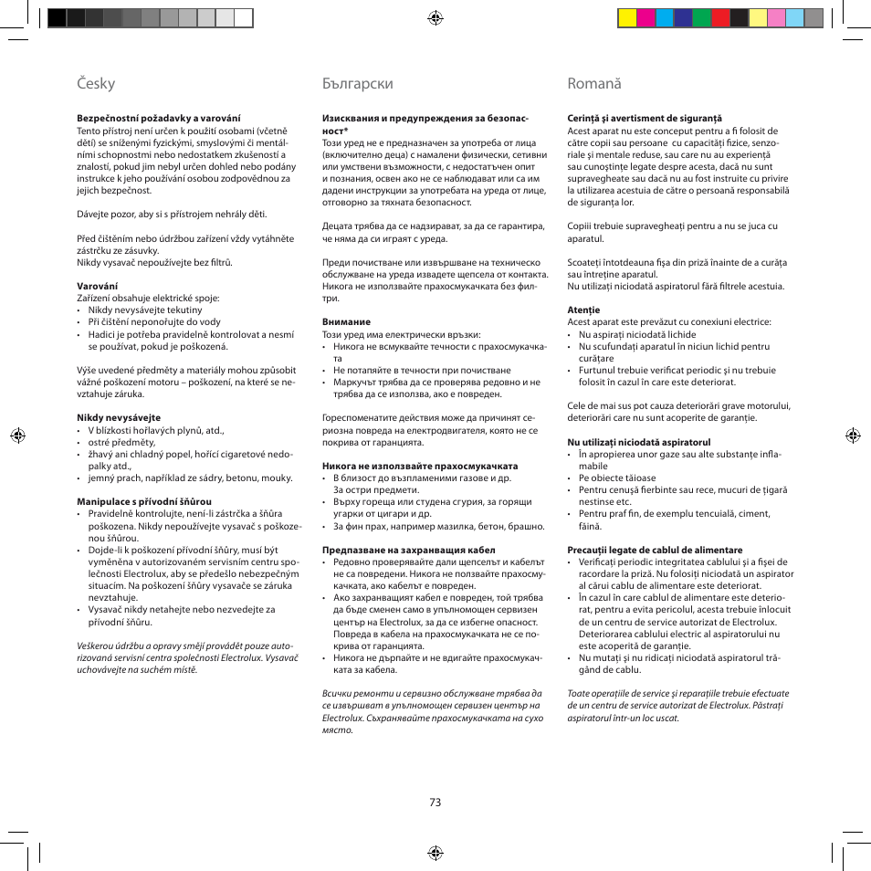 Česky, Български, Romană | Electrolux ZSC6920 User Manual | Page 73 / 96