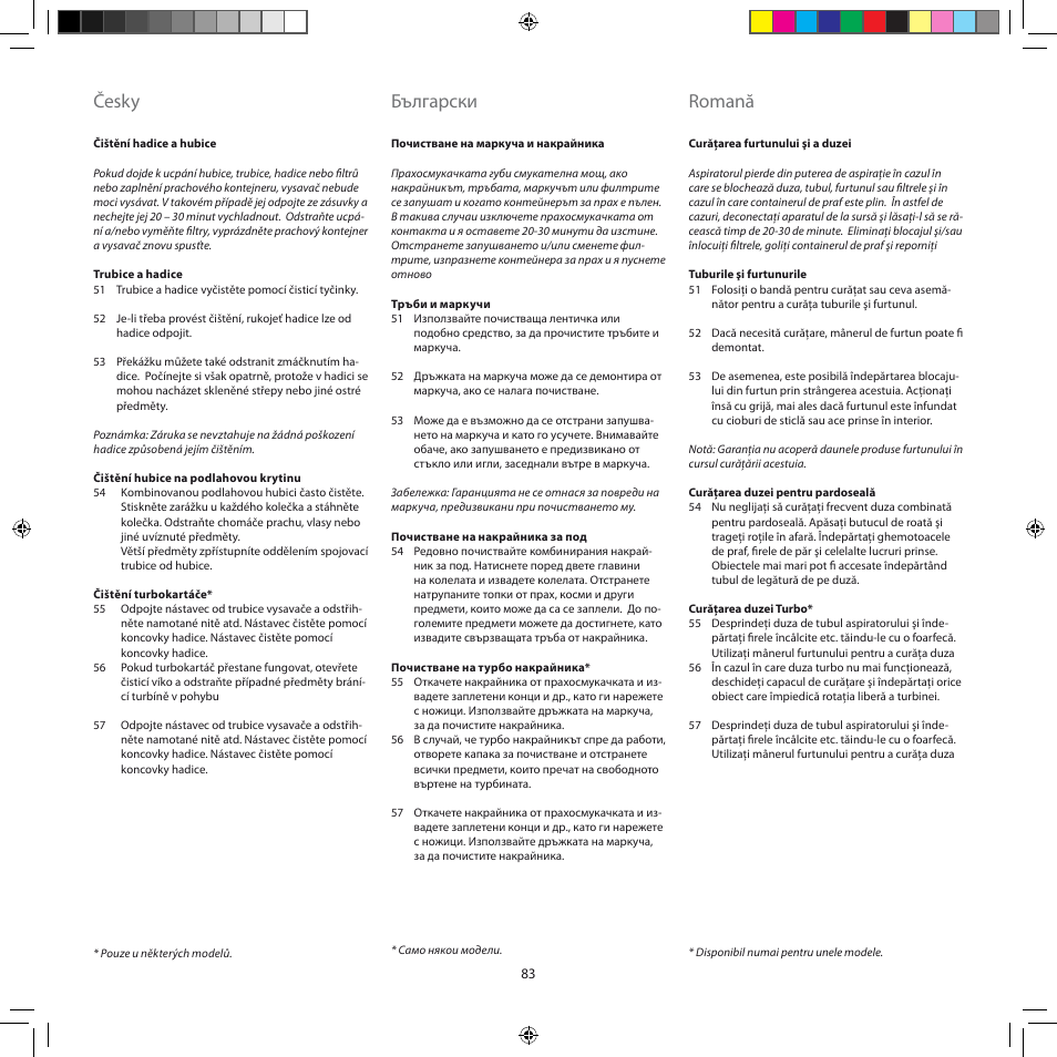 Česky, Български, Romană | Electrolux ZSC6920 User Manual | Page 83 / 96