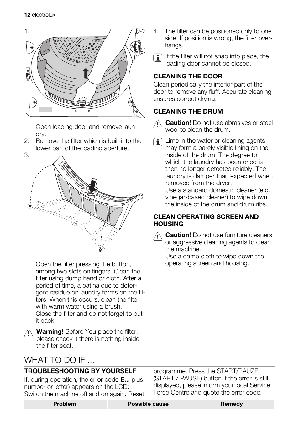 What to do if | Electrolux EDE1074PDW User Manual | Page 12 / 76