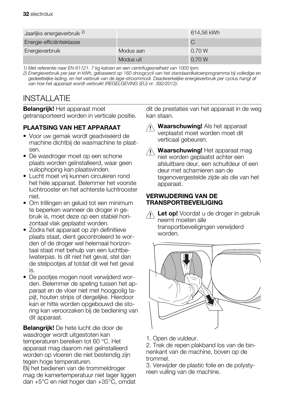 Installatie | Electrolux EDE1074PDW User Manual | Page 32 / 76