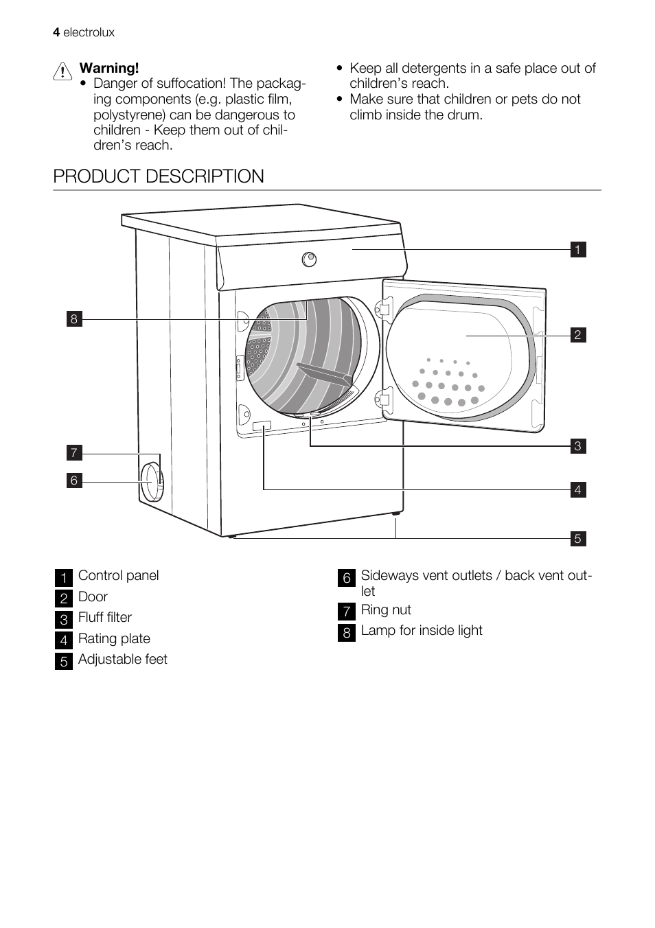 Product description | Electrolux EDE1074PDW User Manual | Page 4 / 76
