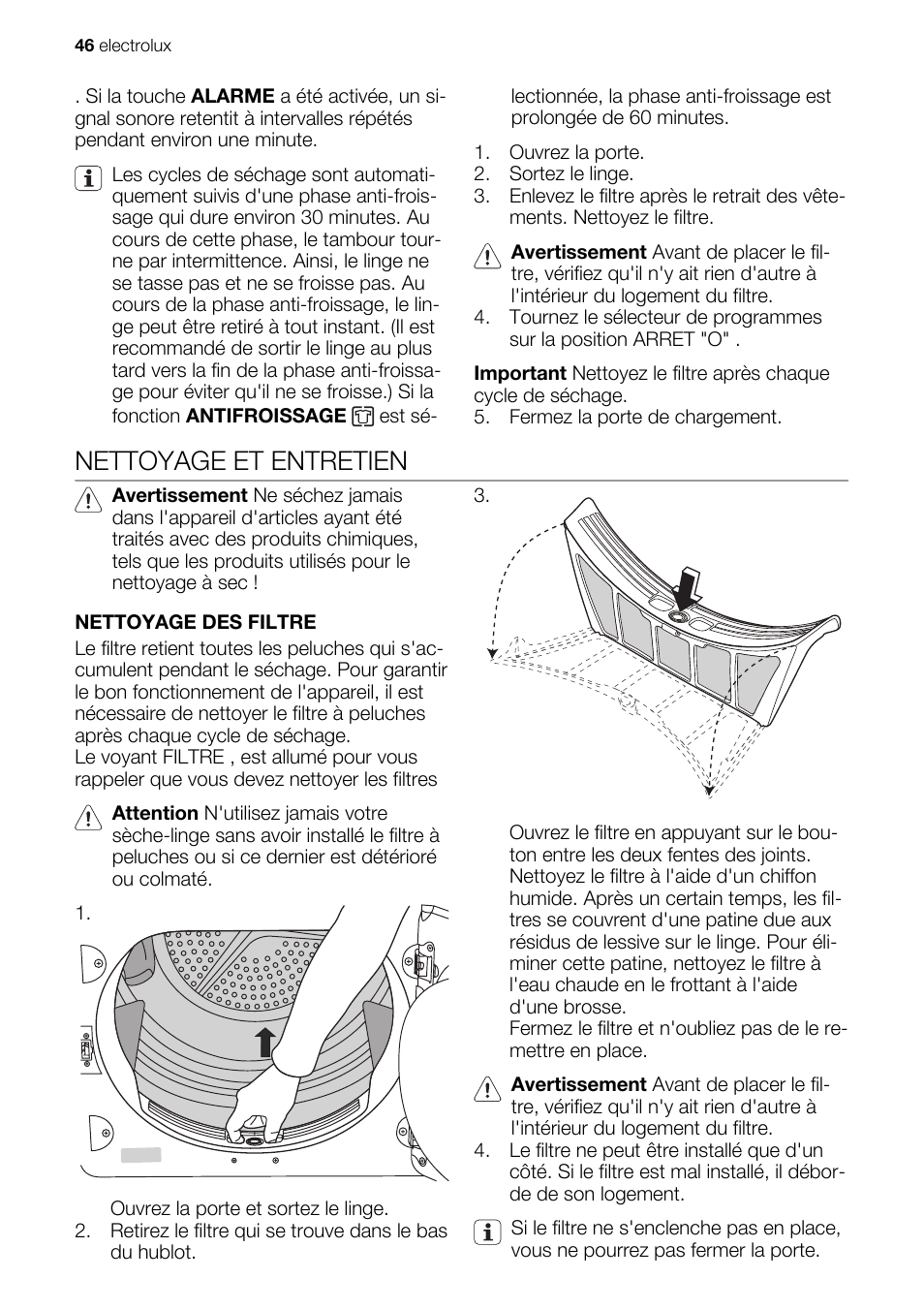 Nettoyage et entretien | Electrolux EDE1074PDW User Manual | Page 46 / 76