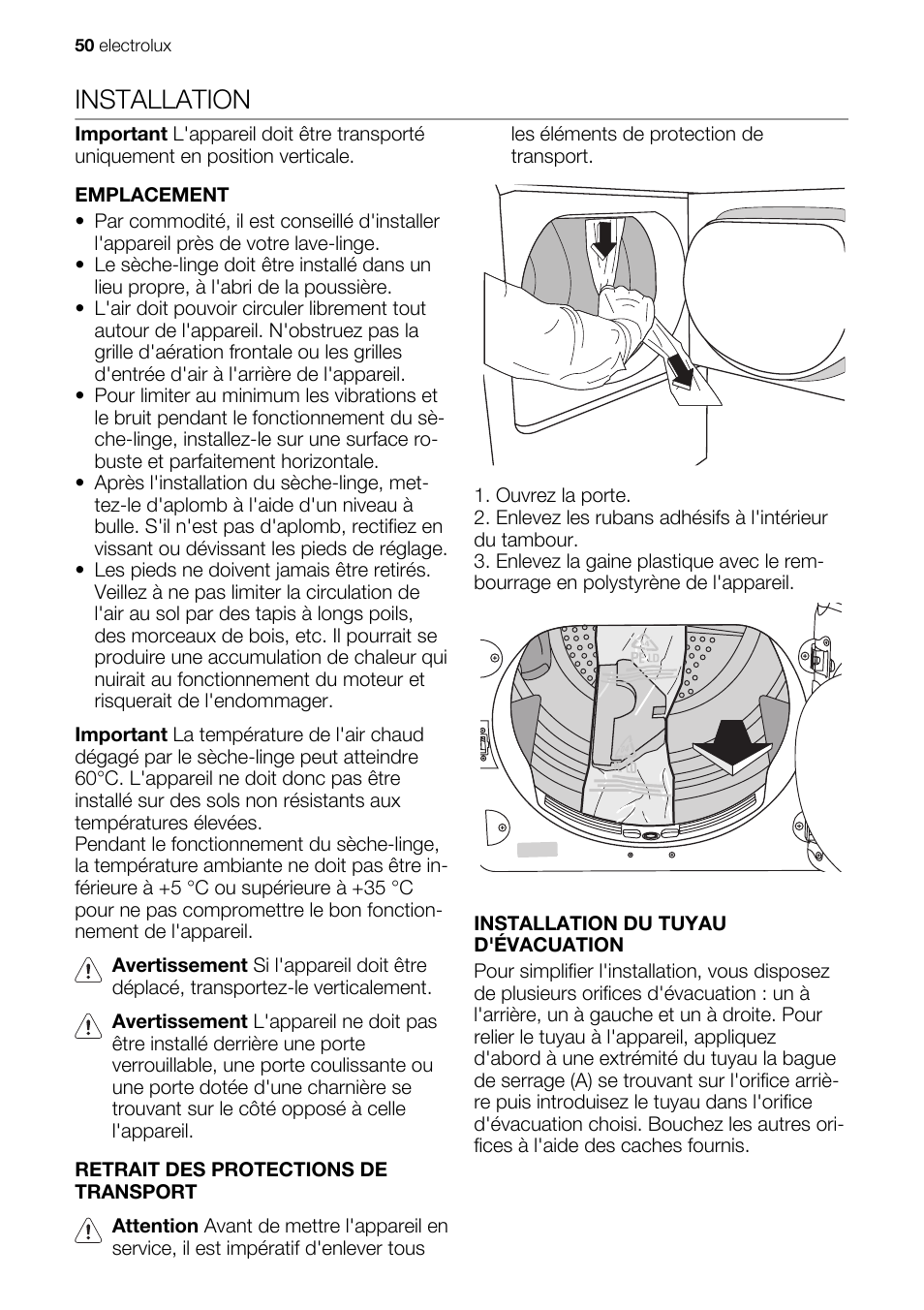 Installation | Electrolux EDE1074PDW User Manual | Page 50 / 76