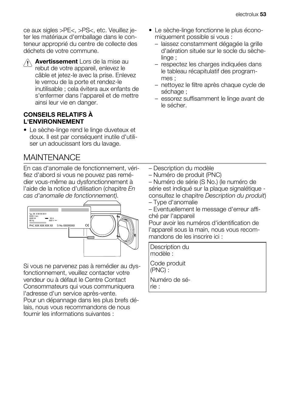 Maintenance | Electrolux EDE1074PDW User Manual | Page 53 / 76