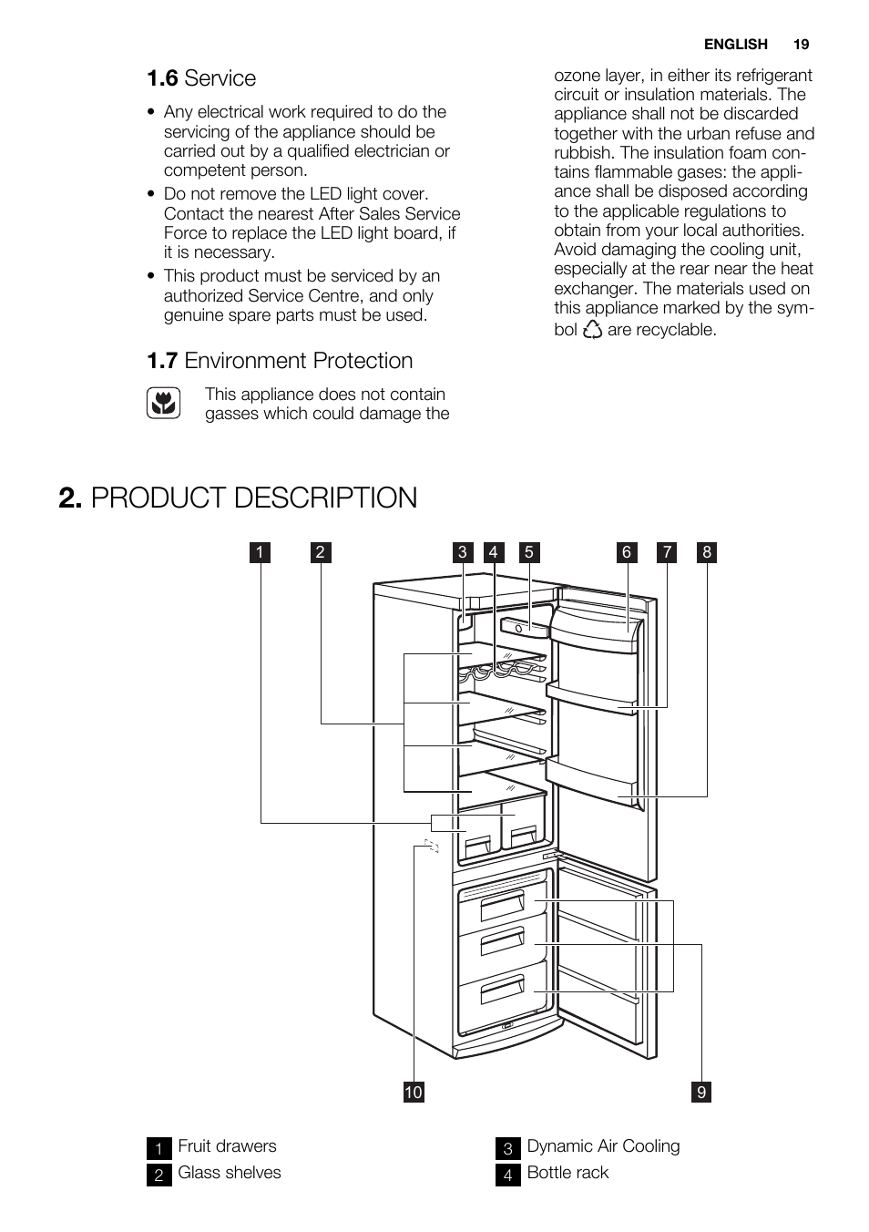 Product description, 6 service, 7 environment protection | Electrolux EN3450COW User Manual | Page 19 / 64