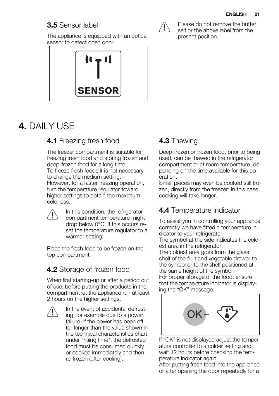 Daily use | Electrolux EN3450COW User Manual | Page 21 / 64