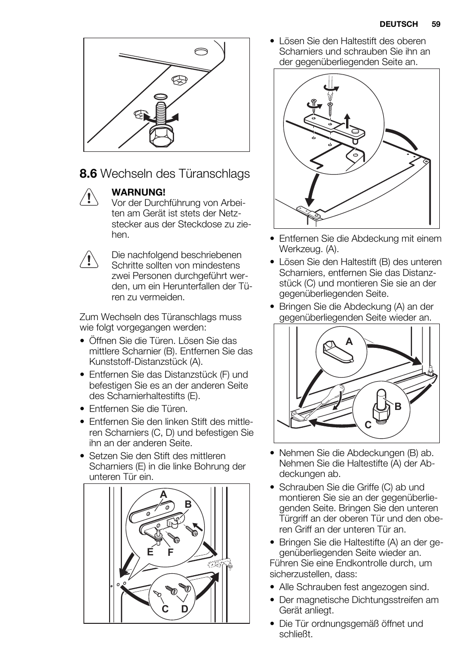 6 wechseln des türanschlags | Electrolux EN3450COW User Manual | Page 59 / 64