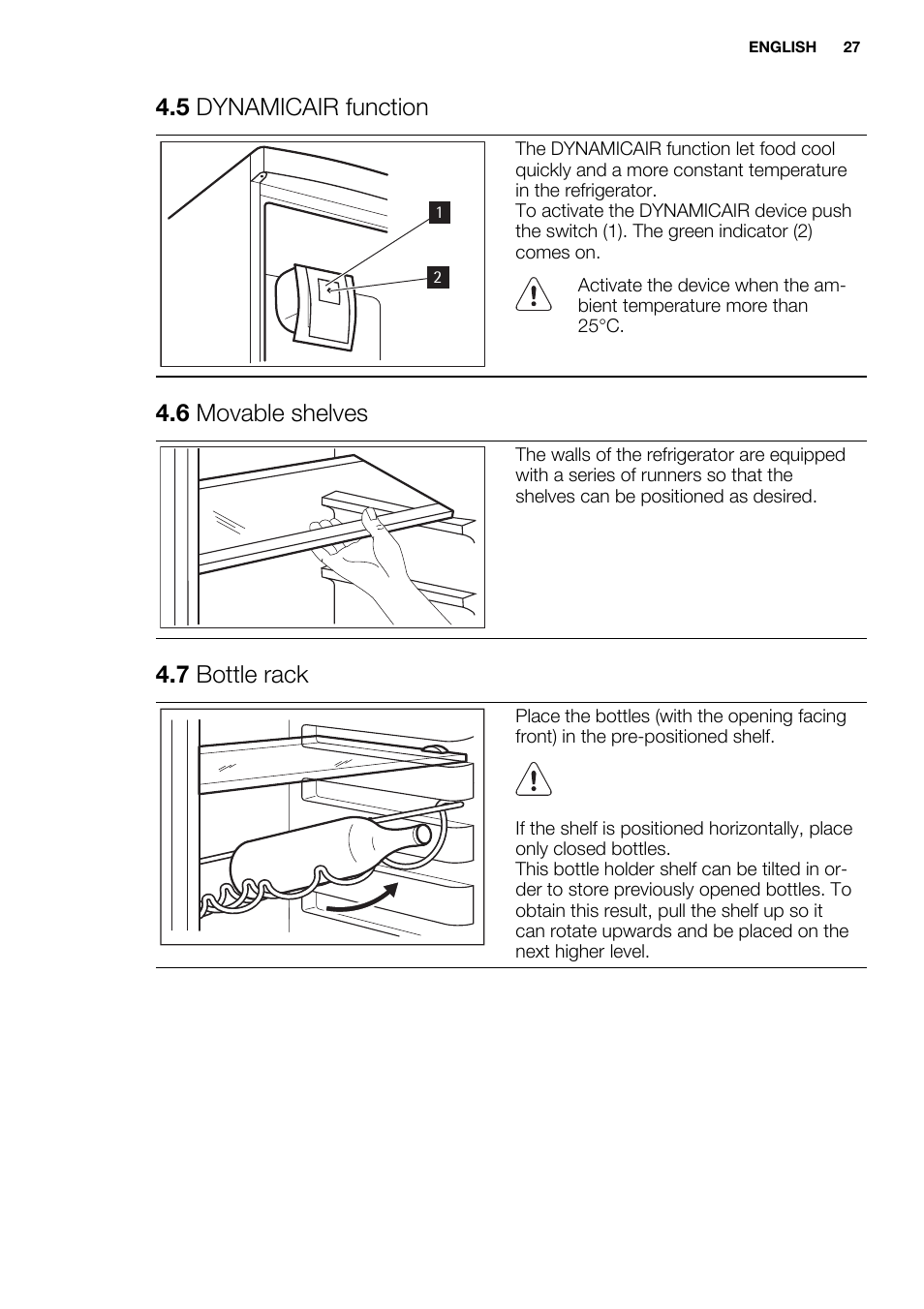 5 dynamicair function, 6 movable shelves, 7 bottle rack | Electrolux EN3450COX User Manual | Page 27 / 80