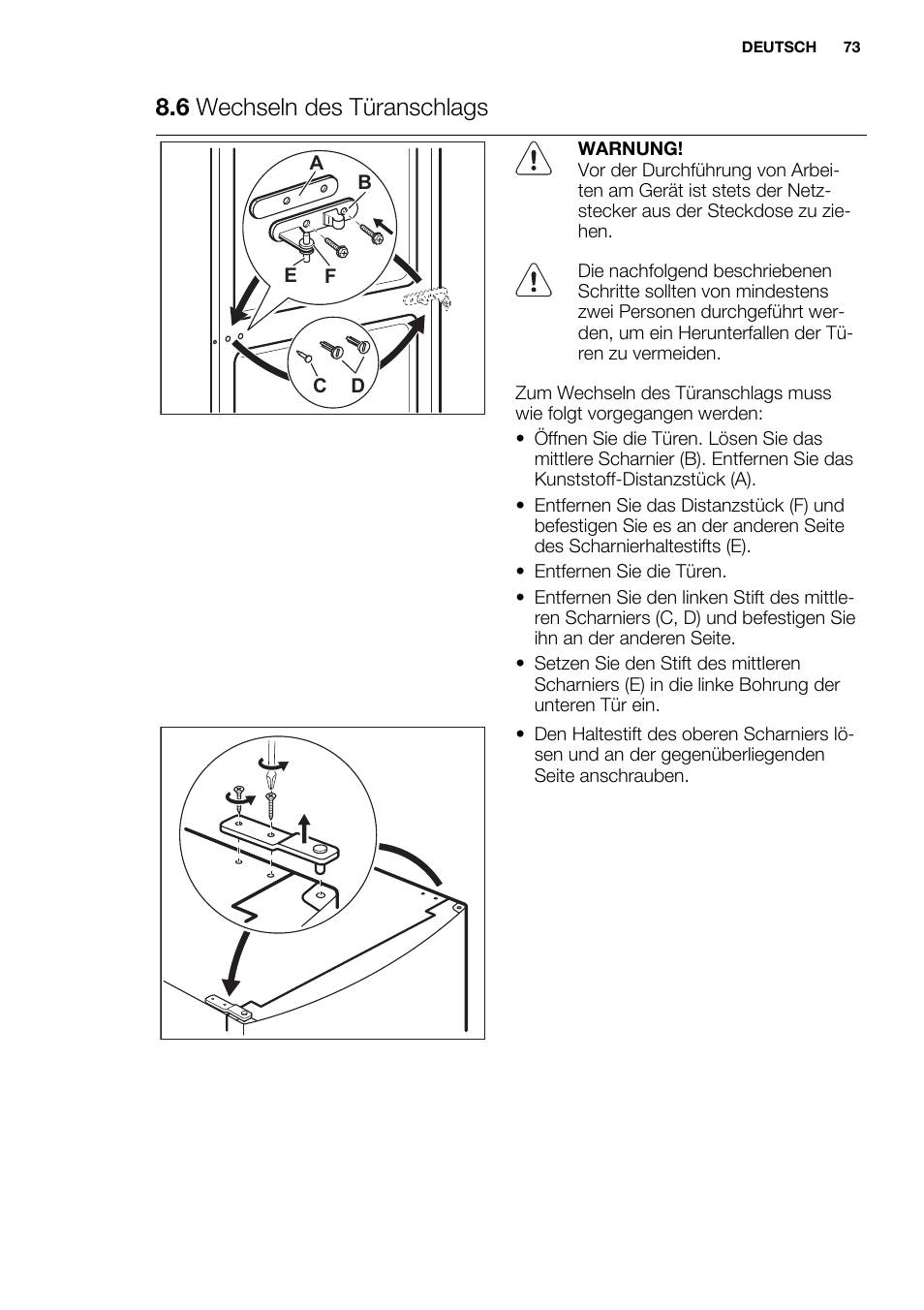 6 wechseln des türanschlags | Electrolux EN3450COX User Manual | Page 73 / 80